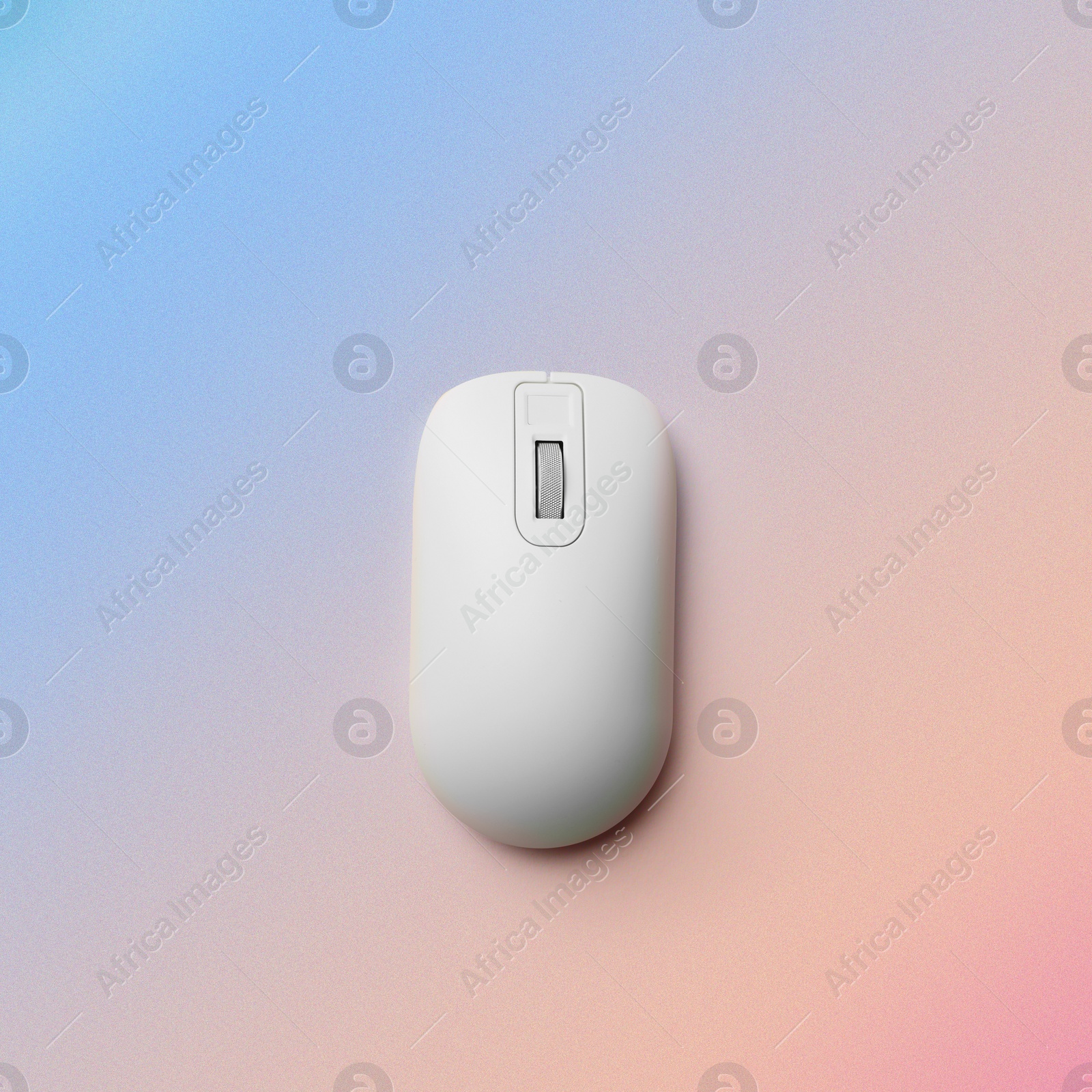 Image of Modern wireless computer mouse on color background, top view