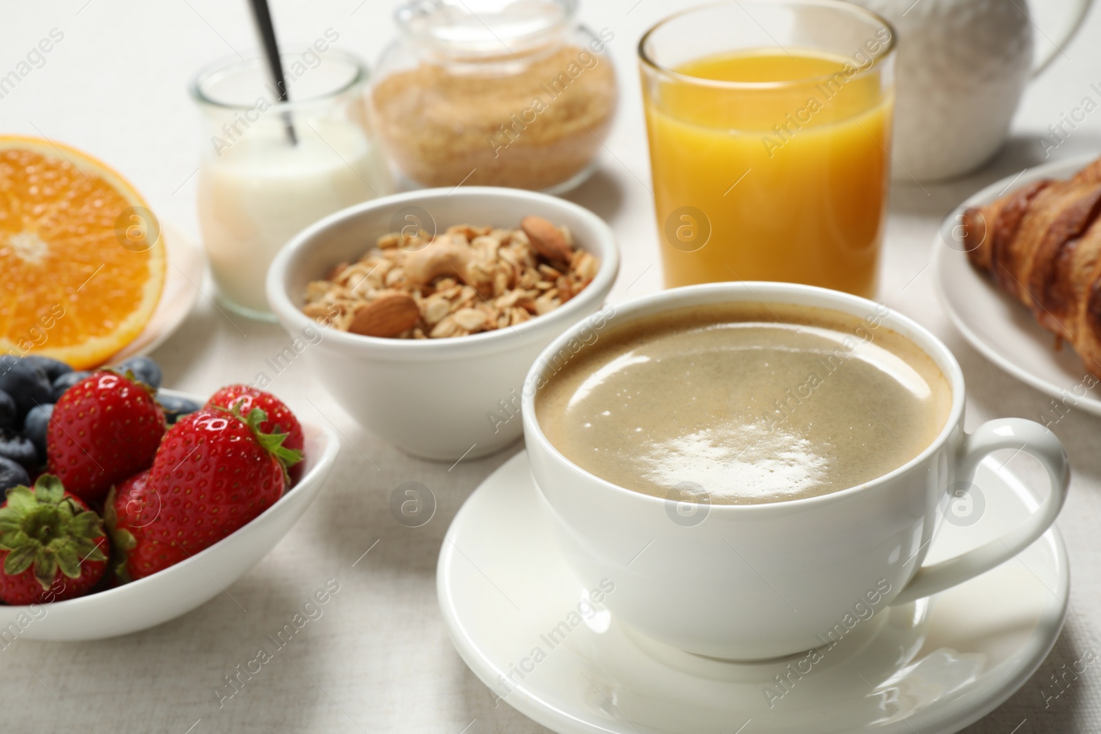 Photo of Buffet service. Tasty breakfast served on table