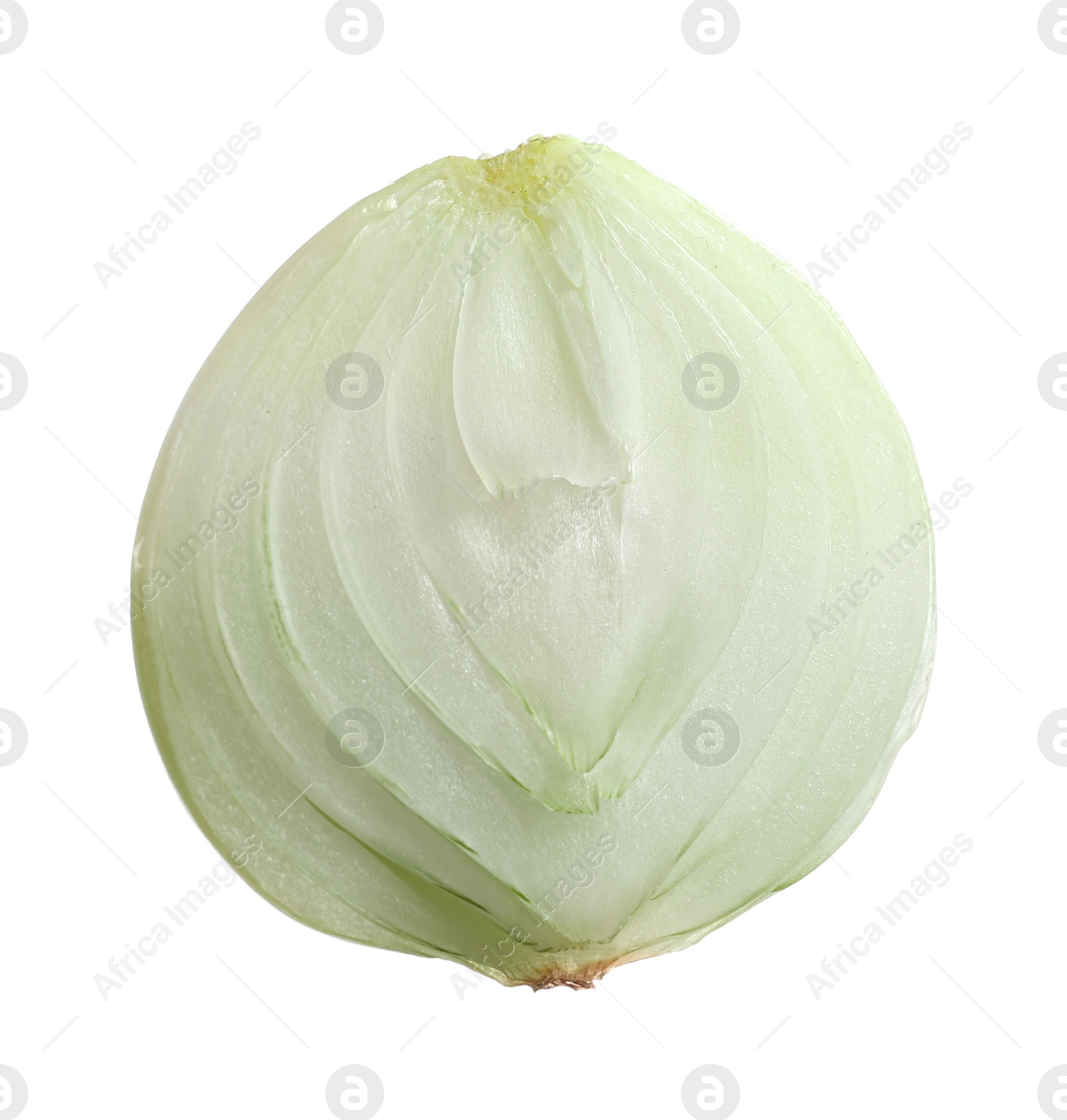 Photo of Slice of fresh ripe onion on white background