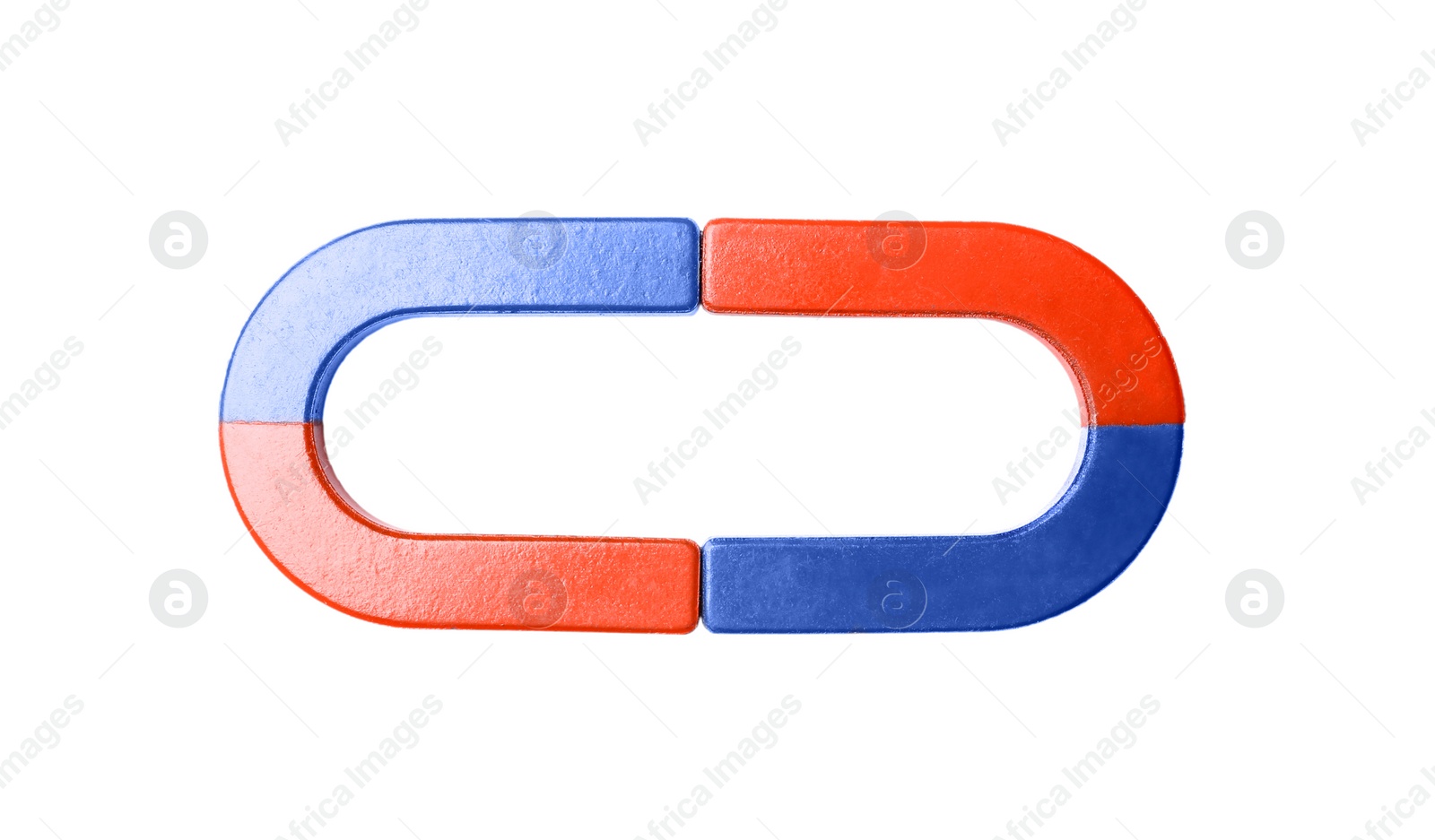 Photo of Red and blue horseshoe magnets on white background, top view