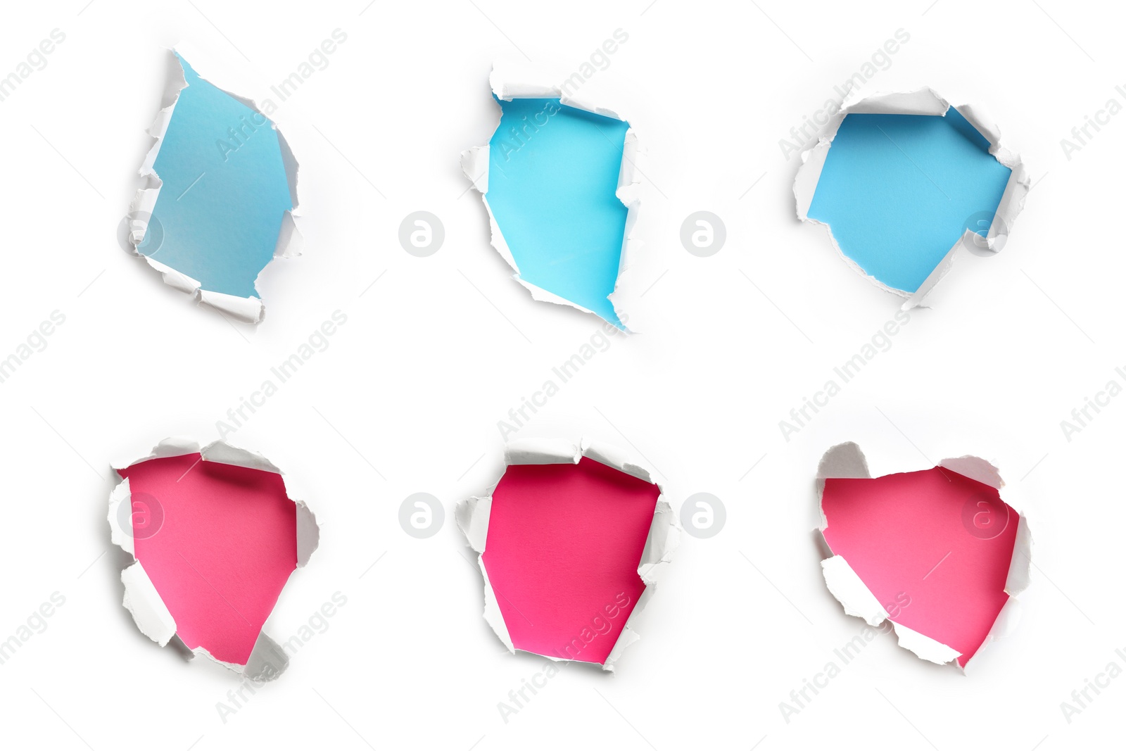 Image of White paper with different holes on color background