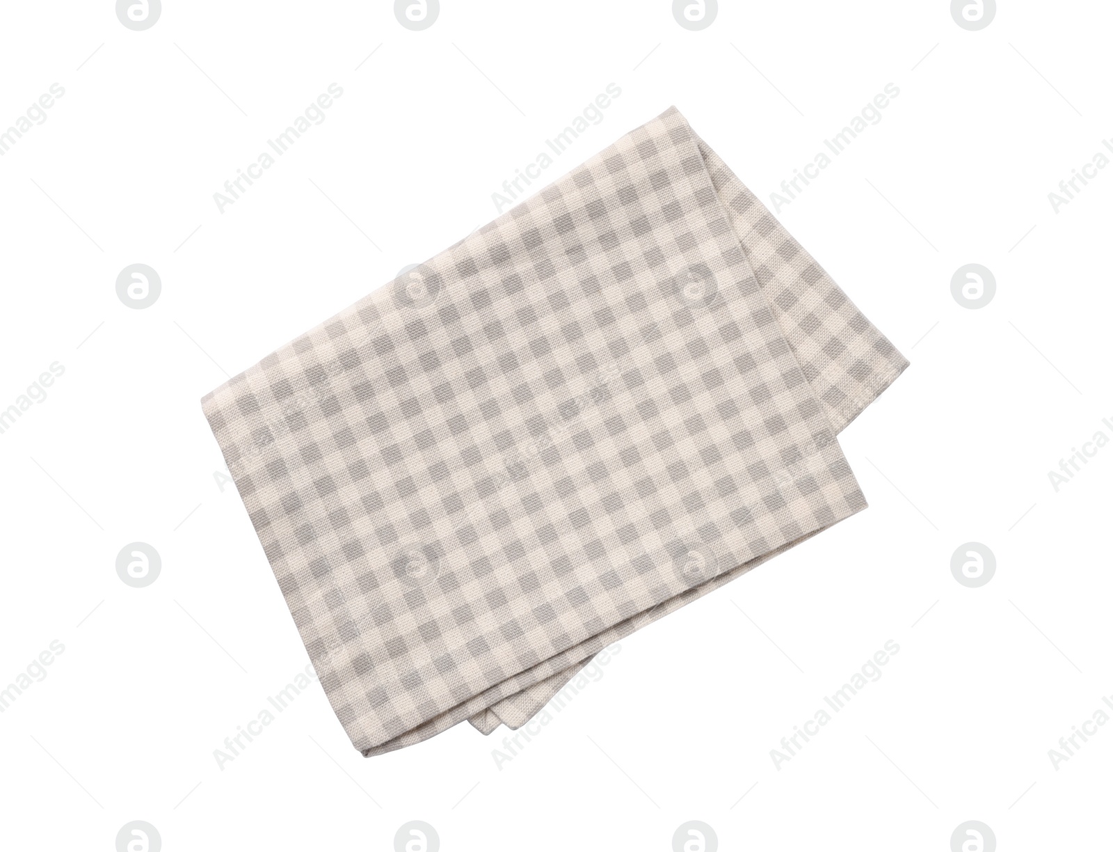 Photo of Beige checkered tablecloth on white background, top view