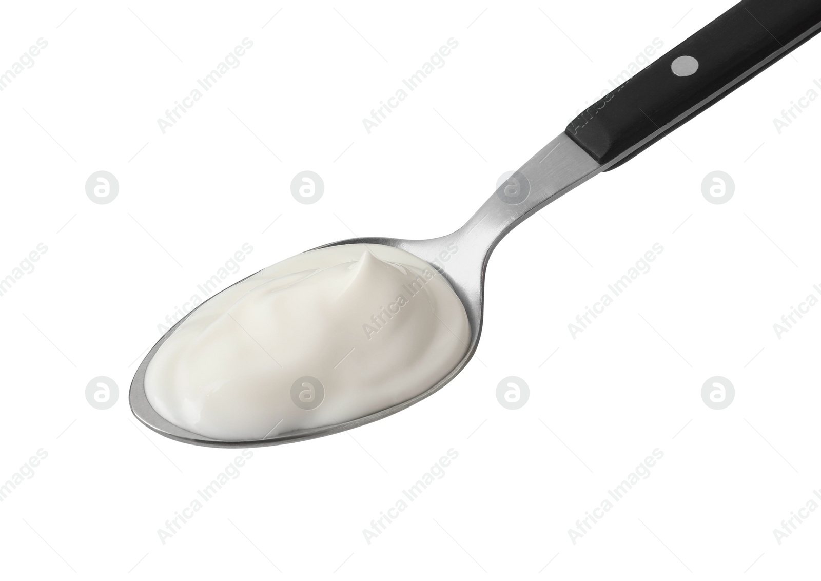 Photo of One spoon with mayonnaise isolated on white