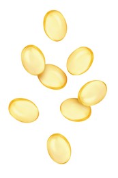 Image of Vitamin. Softgel capsules falling on white background