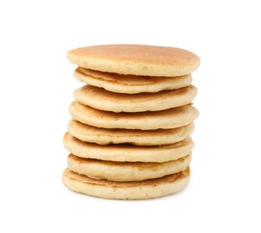 Stack of tasty pancakes isolated on white