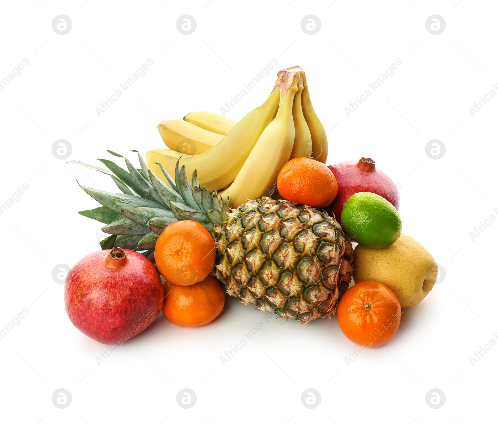 Photo of Set of fresh tropical fruits on white background