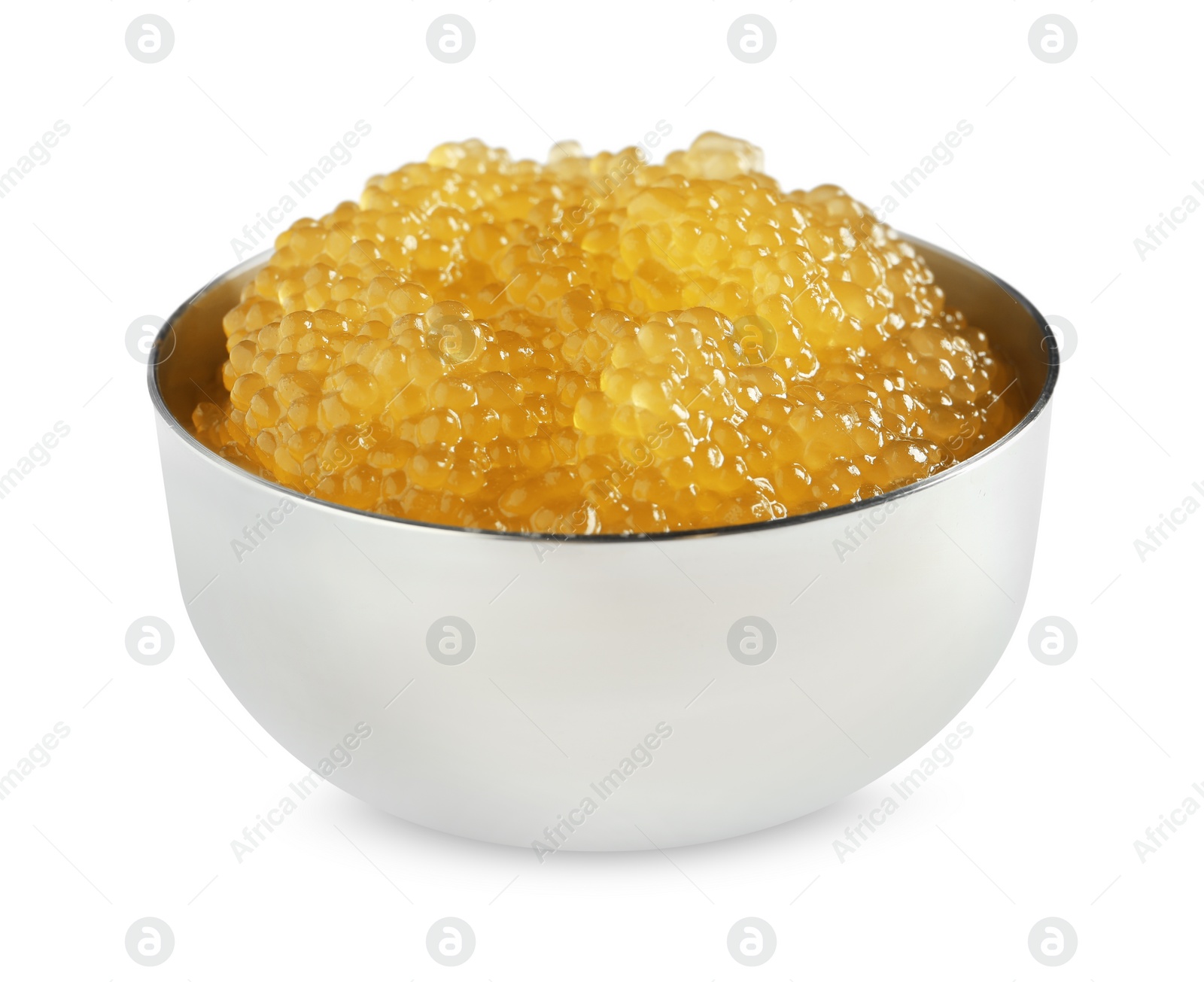 Photo of Fresh pike caviar in bowl isolated on white