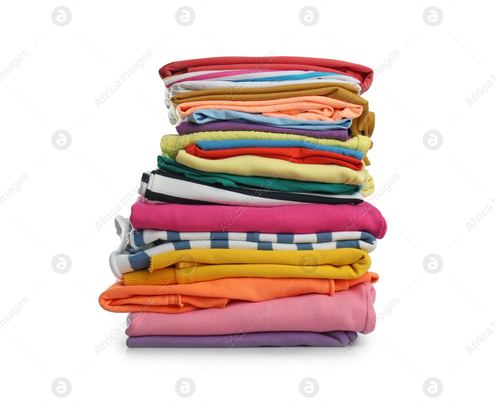 Photo of Stack of folded clothes isolated on white