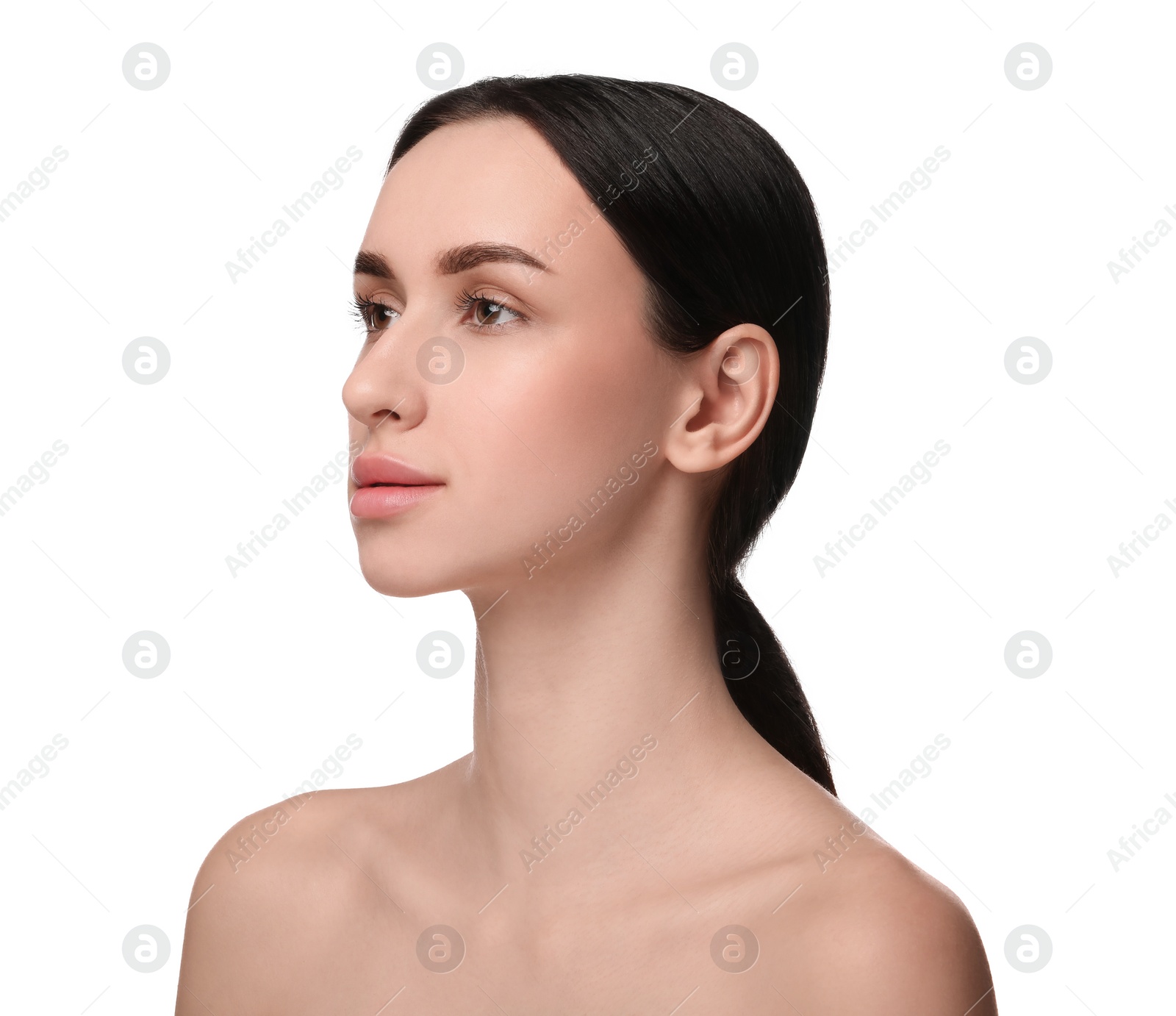 Photo of Portrait of beautiful young woman on white background