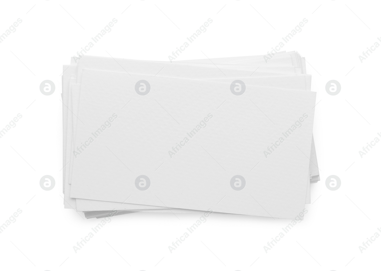 Photo of Blank business cards isolated on white, top view. Mockup for design