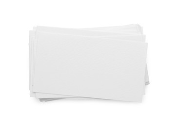 Blank business cards isolated on white, top view. Mockup for design