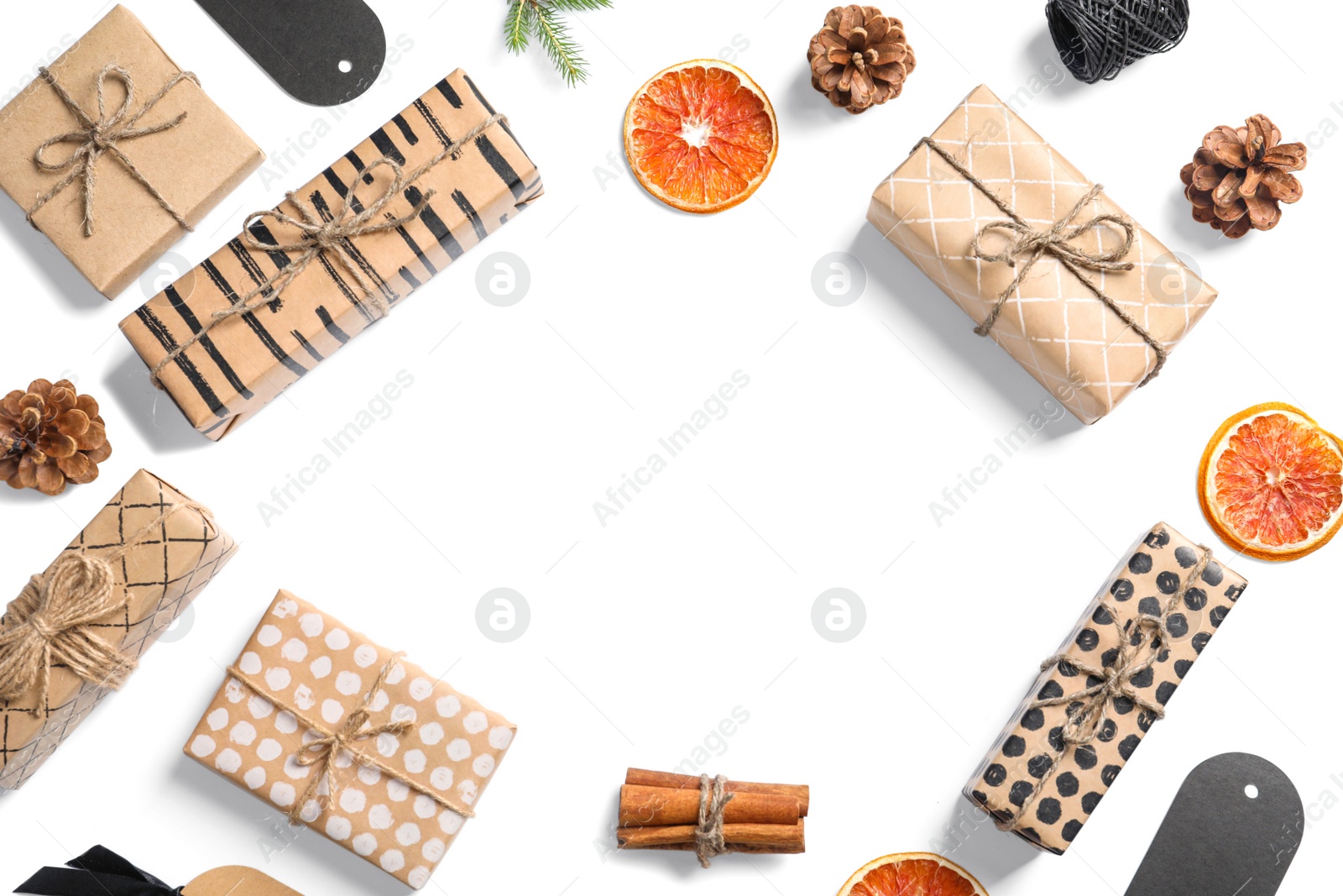 Photo of Flat lay composition with Christmas gifts on white background