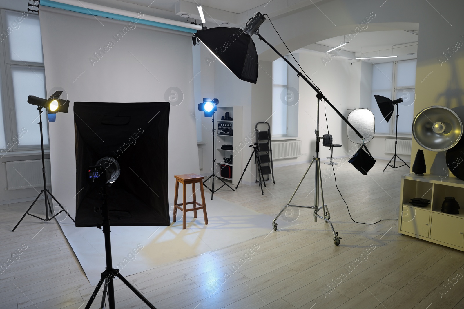 Photo of Stool and different equipment for casting in studio