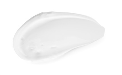 Photo of Sample of clear cosmetic gel on white background, top view