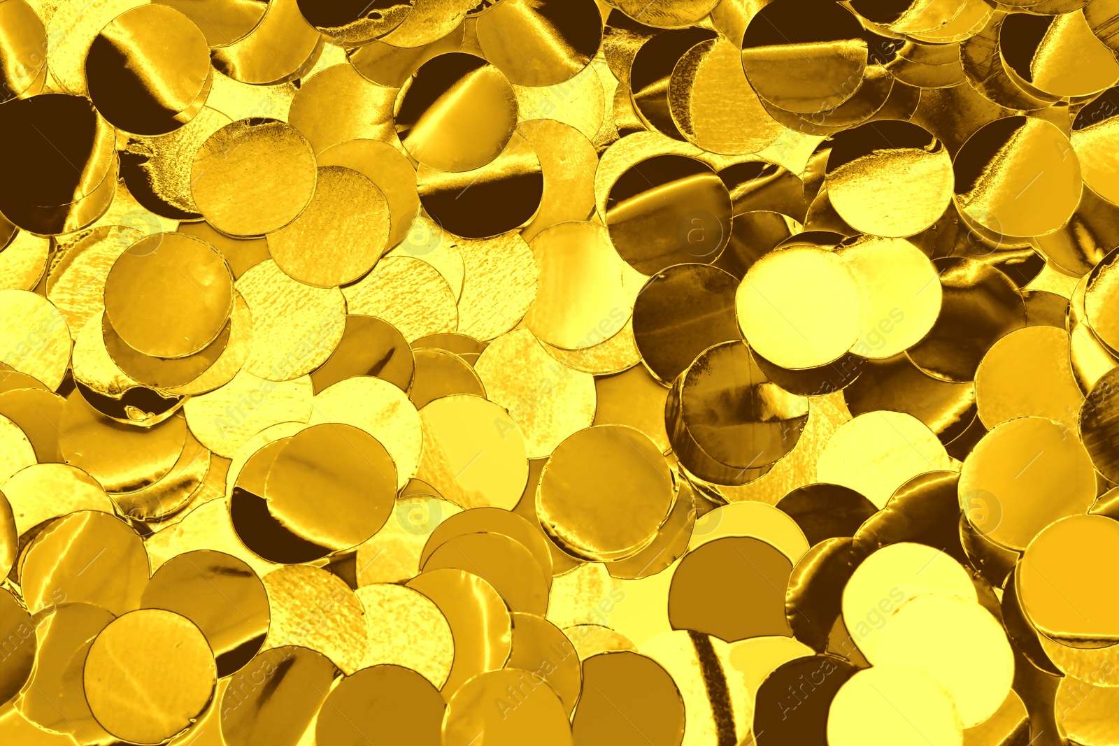 Image of Shiny golden confetti as background, top view