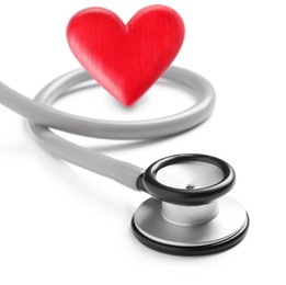 Image of Stethoscope and red heart on white background