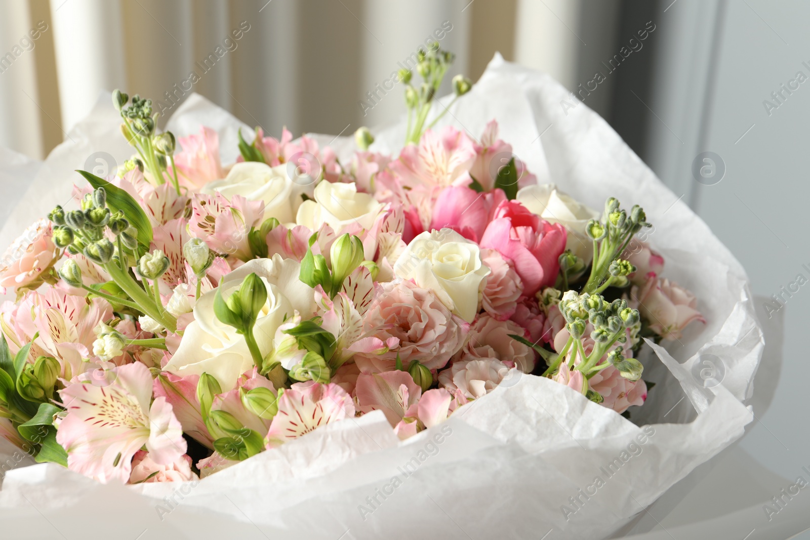 Photo of Beautiful bouquet of fresh flowers, closeup view