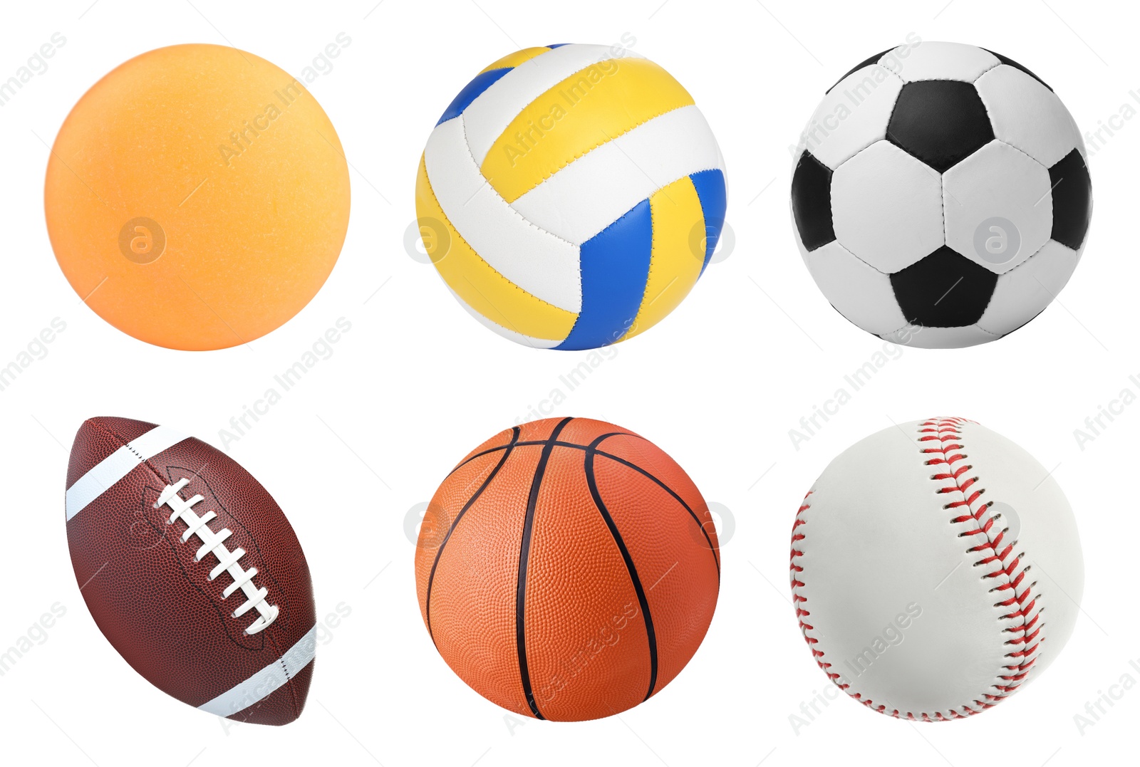 Image of Set with different sport balls on white background