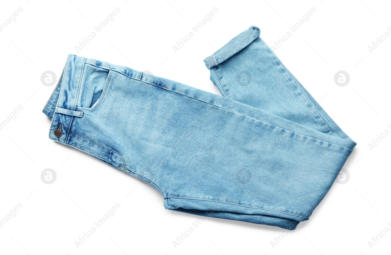 Photo of Stylish jeans isolated on white, top view