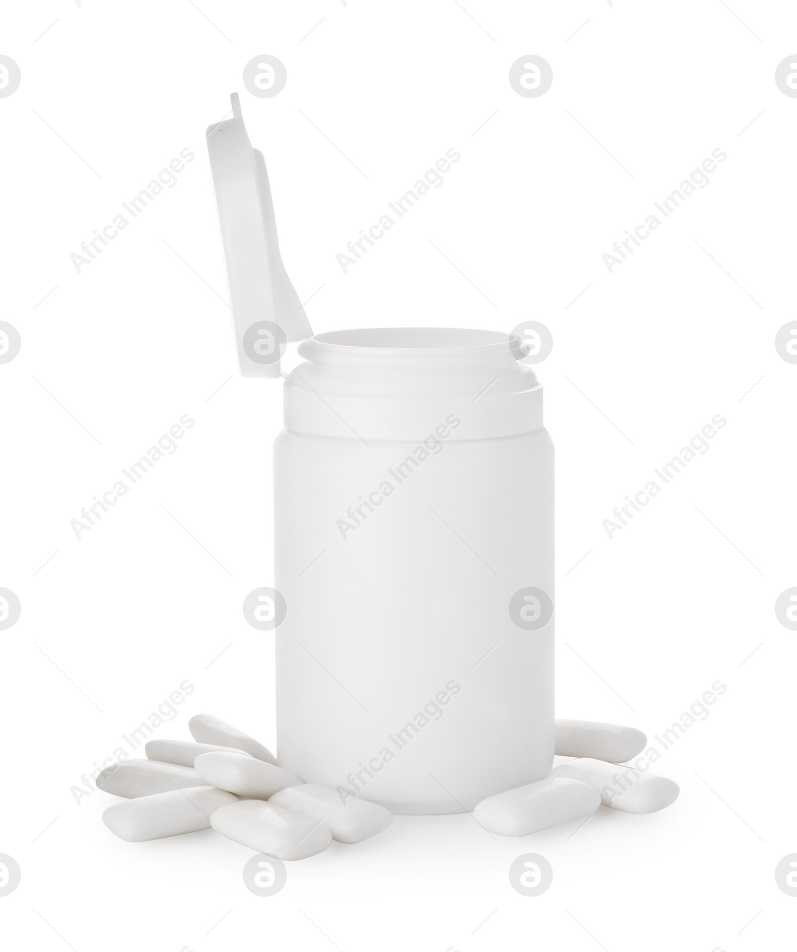 Photo of Jar and chewing gums isolated on white