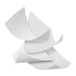 Image of Blank sheets of paper flying on white background