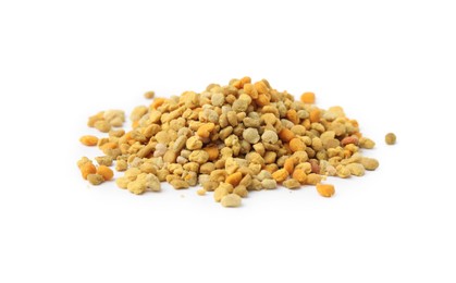 Photo of Pile of fresh bee pollen granules isolated on white