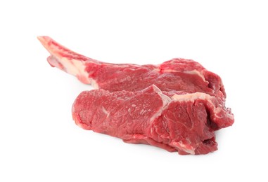 One raw ribeye steak isolated on white