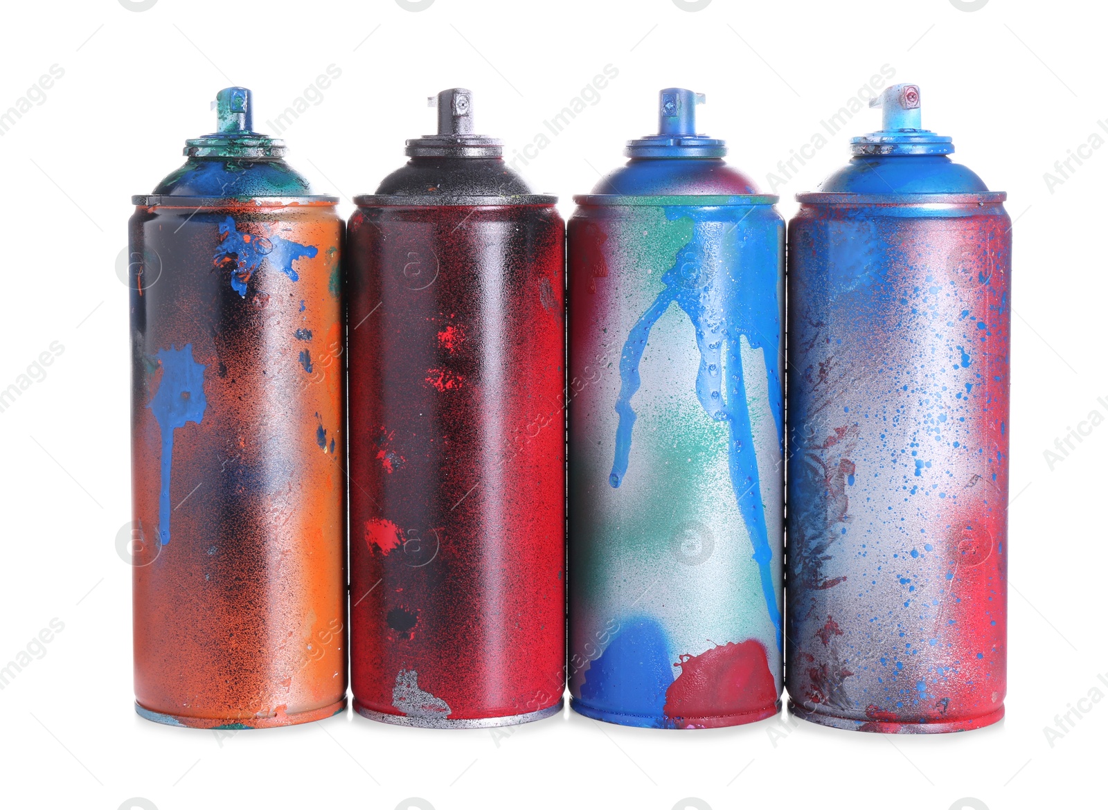 Photo of Many spray paint cans isolated on white