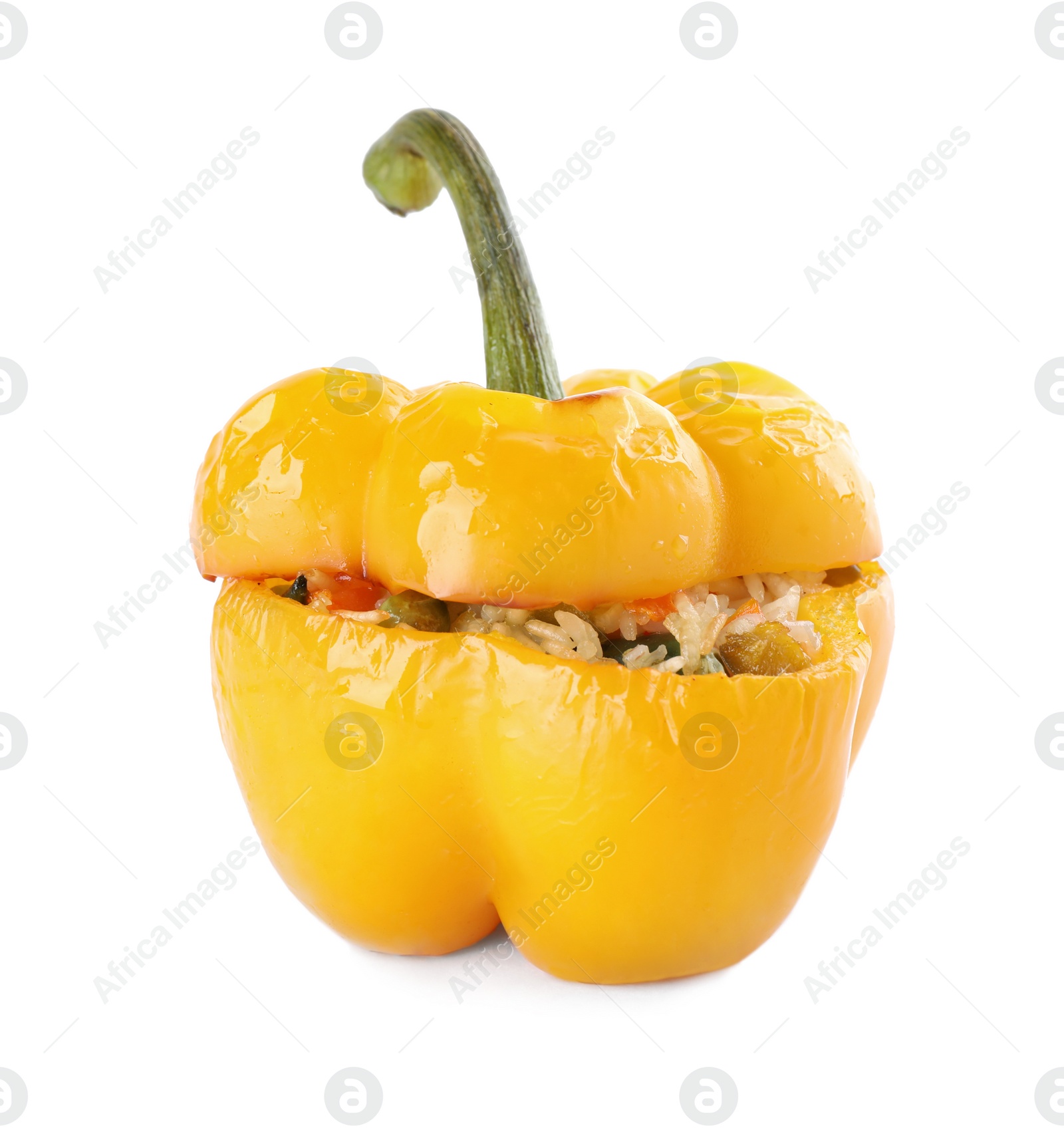 Photo of Tasty stuffed bell pepper isolated on white