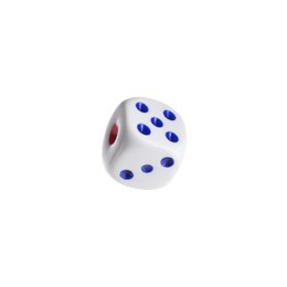 Photo of One plastic game dice isolated on white