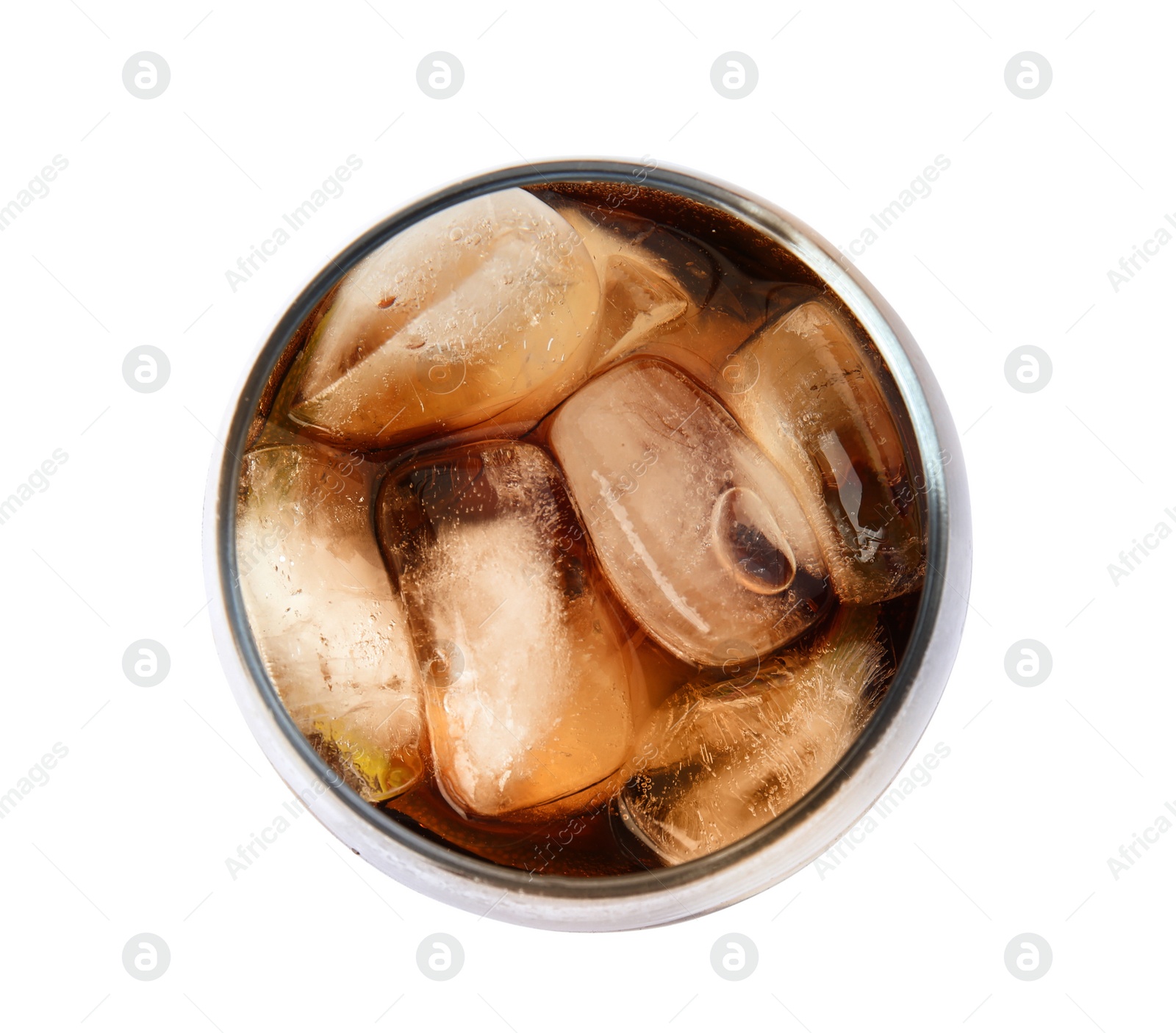Photo of Glass of drink with ice cubes isolated on white