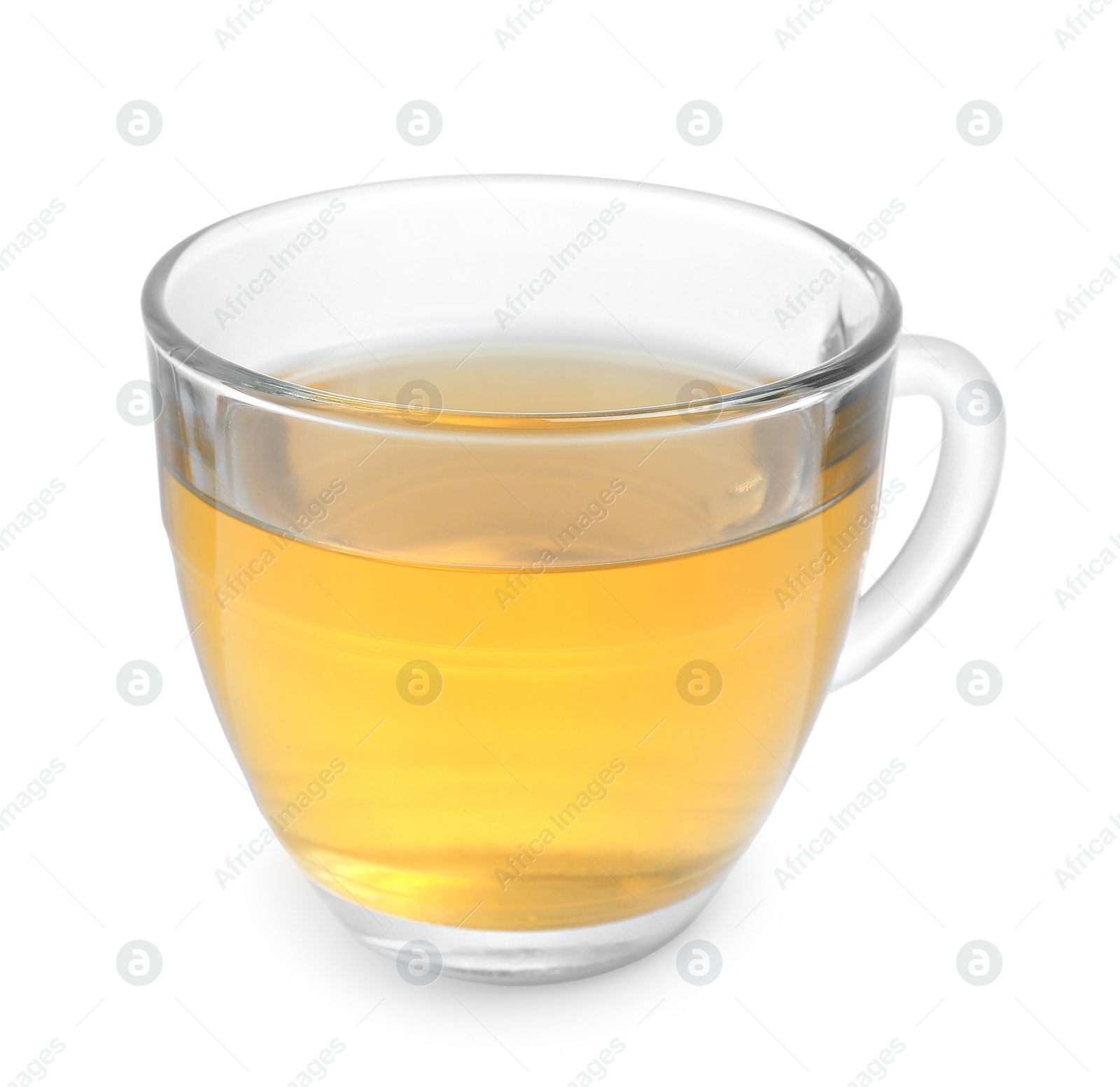 Photo of Fresh green tea in glass cup isolated on white