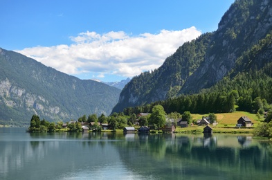 Photo of Beautiful landscape with mountains and river on sunny day