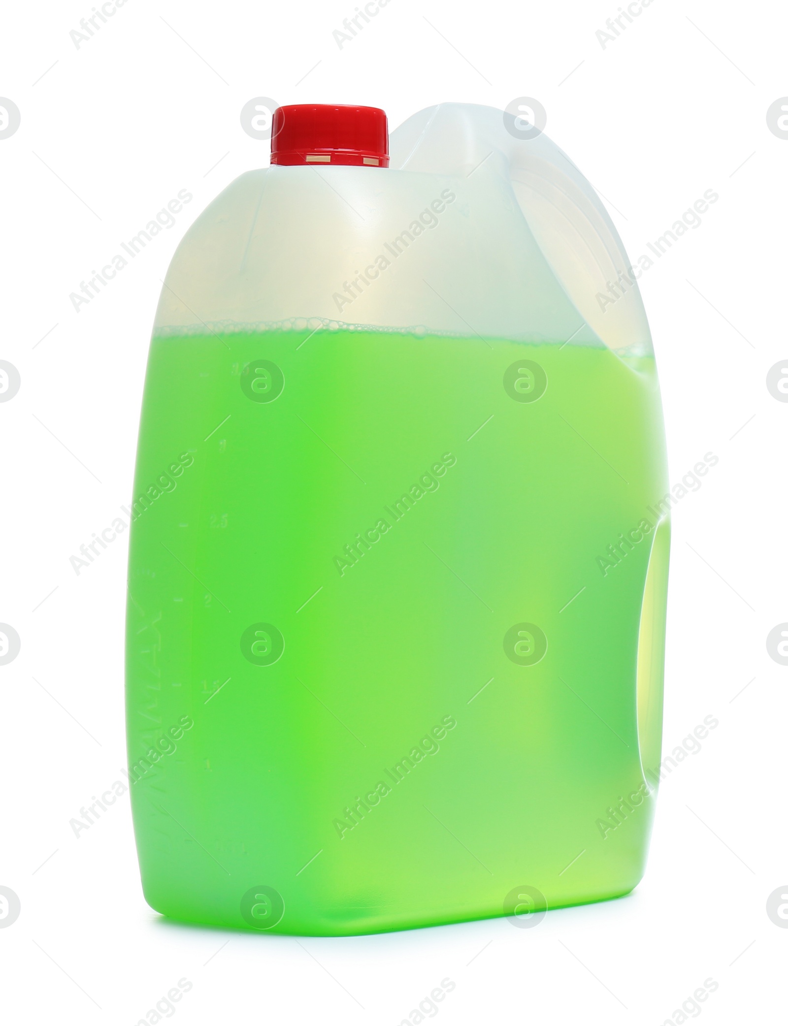 Photo of Plastic canister with liquid for car on white background