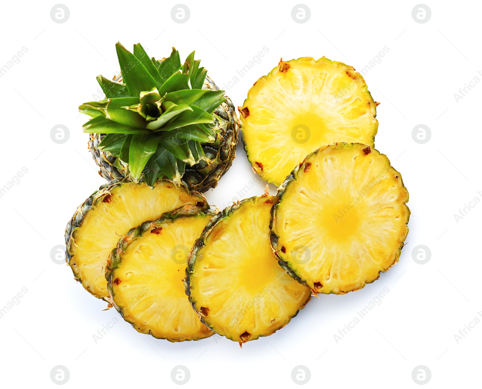 Photo of Cut fresh pineapple on white background