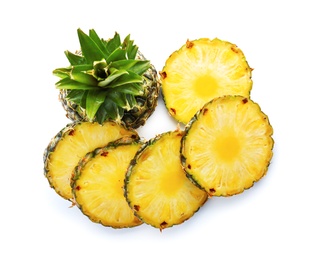 Photo of Cut fresh pineapple on white background