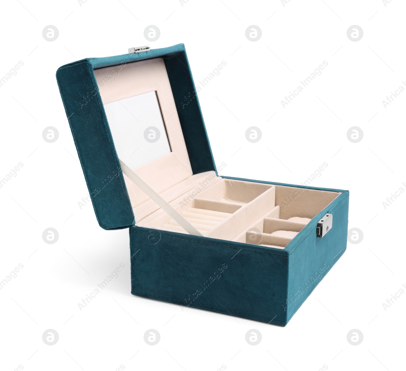 Photo of One empty jewelry box isolated on white