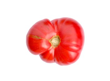 Photo of Whole ripe red tomato isolated on white, top view