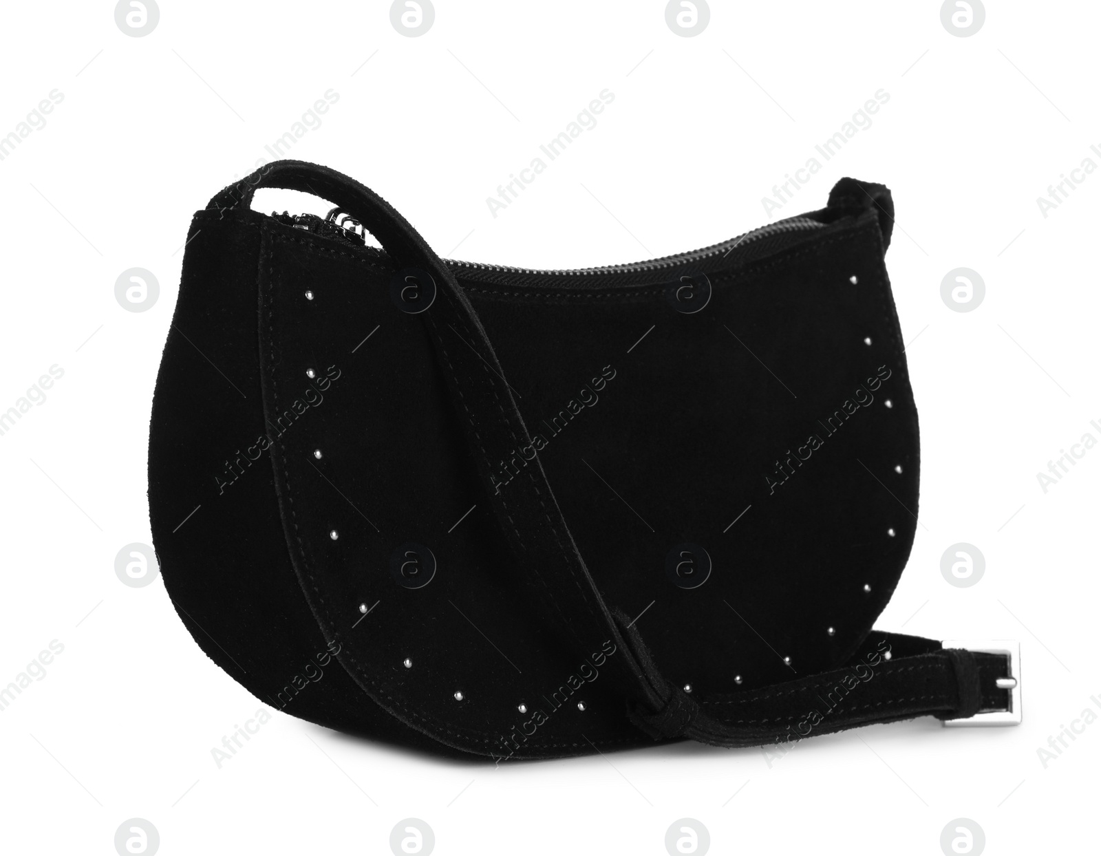 Photo of Black women's suede hobo bag isolated on white