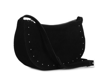 Black women's suede hobo bag isolated on white