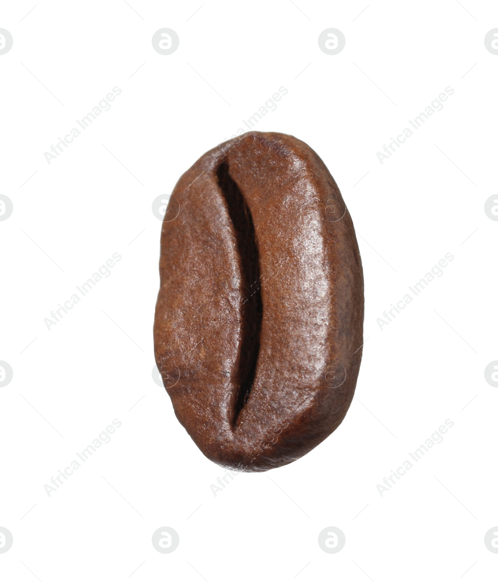 Photo of One aromatic roasted coffee bean isolated on white