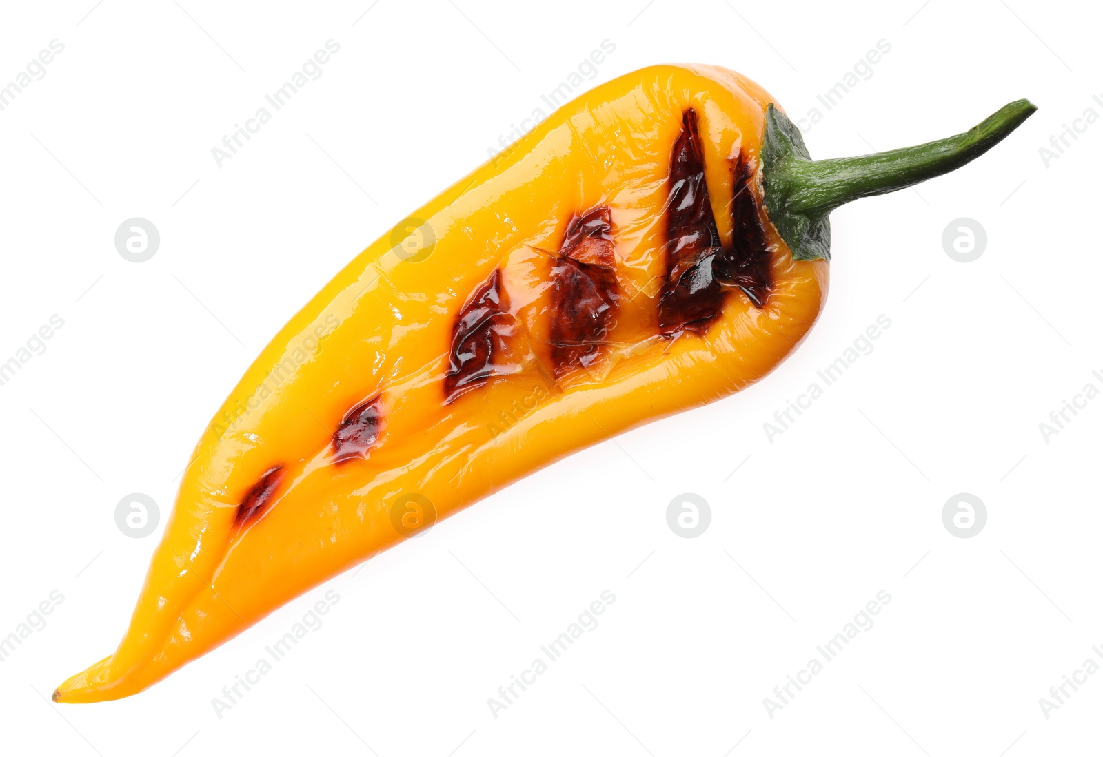 Photo of Tasty grilled yellow pepper isolated on white, top view