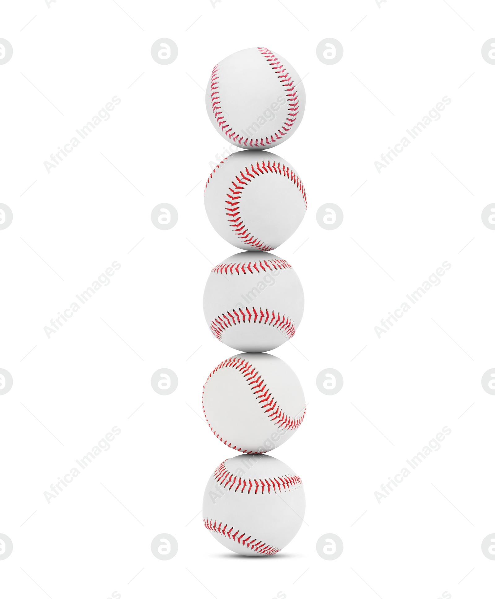 Image of Stack of baseball balls on white background