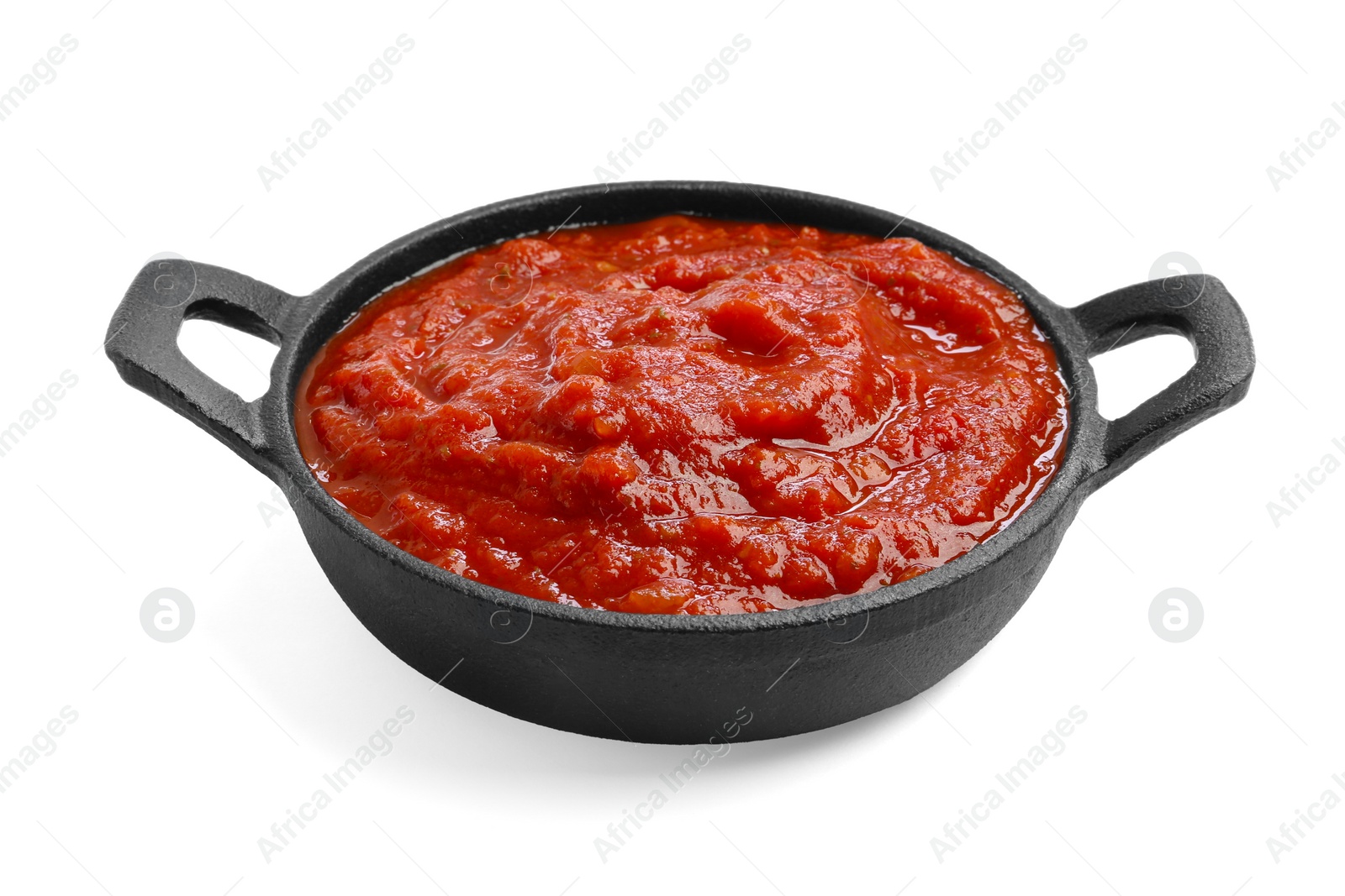 Photo of Homemade tomato sauce in bowl isolated on white