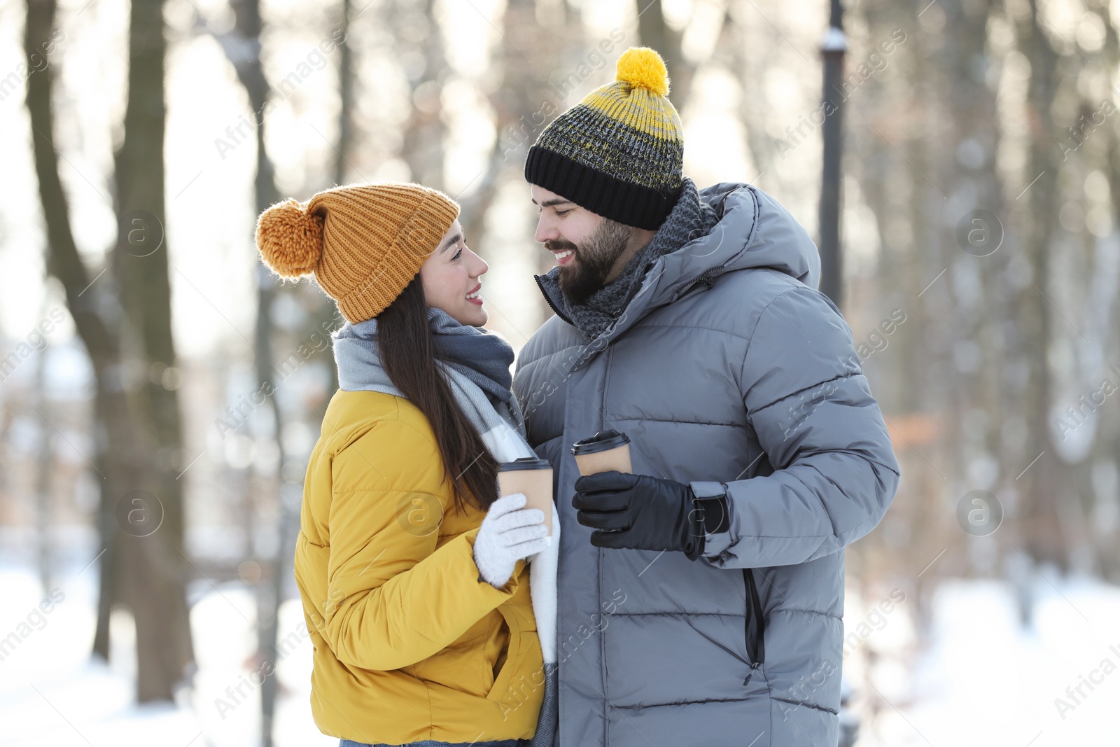 Photo of Beautiful young couple enjoying winter day outdoors