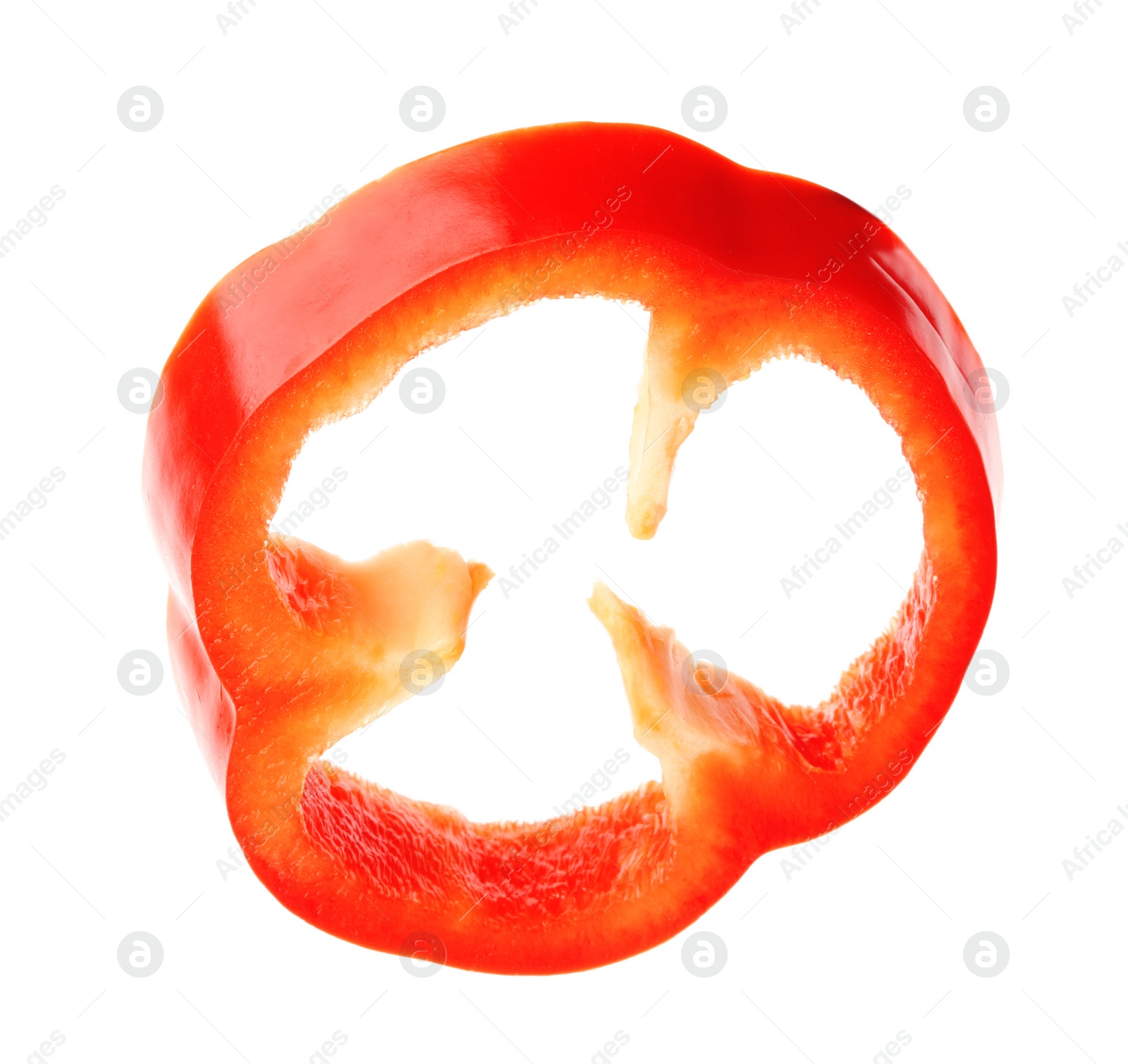 Photo of Slice of ripe bell pepper on white background