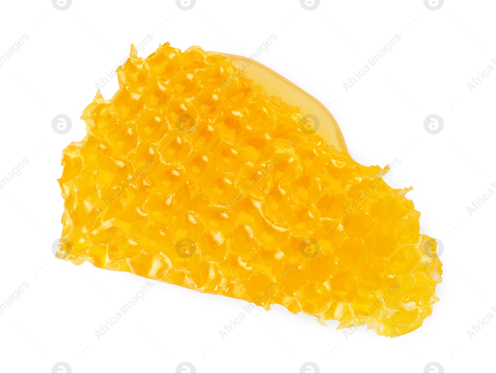 Photo of Piece of natural honeycomb with tasty honey isolated on white, top view