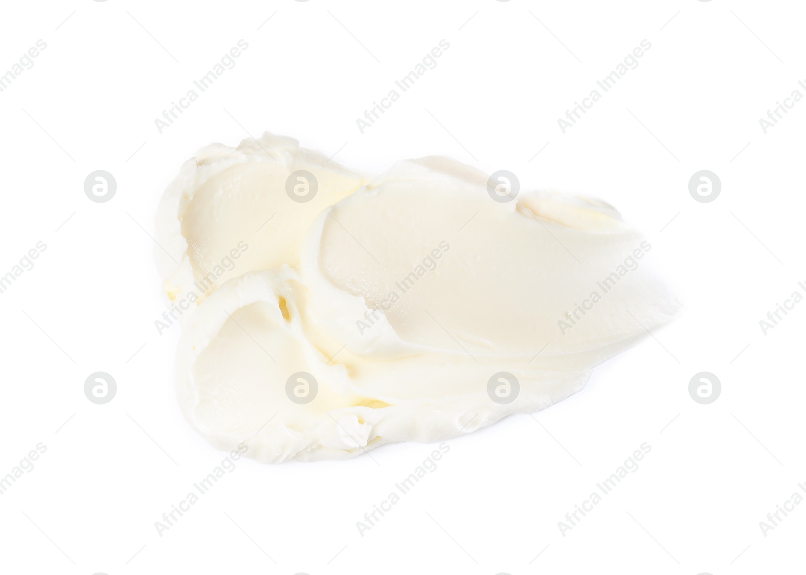 Photo of Smear of delicious cream cheese isolated on white, top view