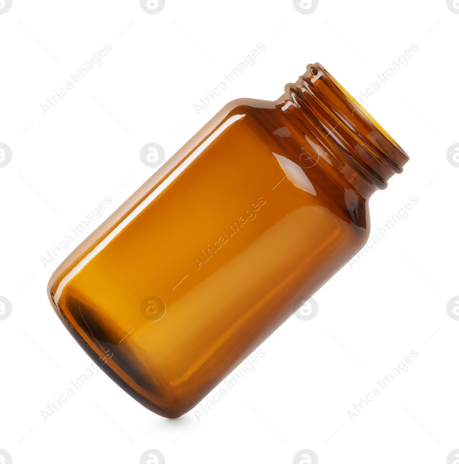 Photo of One glass pill bottle isolated on white