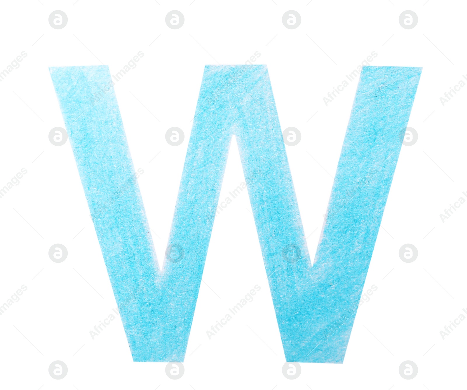 Photo of Letter W written with light blue pencil on white background, top view